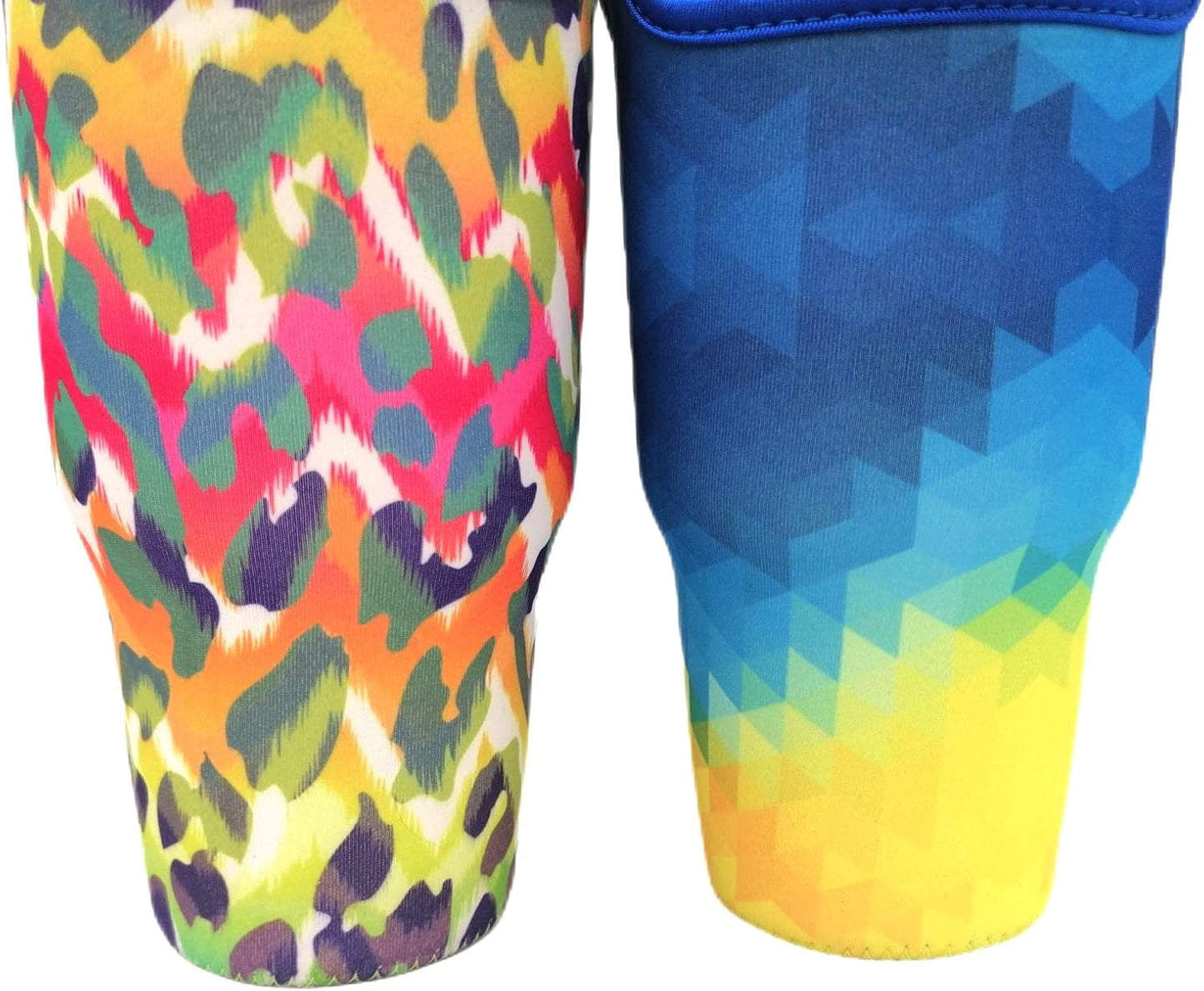 2 Pack Tumbler Carrier Holder Pouch for All 20-30oz Stainless Steel Travel Insulated Coffee Mug, Suitable for Yeti Stanley Ozark Trail Beast Rtic, Neoprene Sleeve with Carrying Handle Reusable Pink