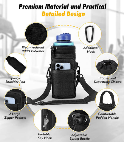 Magnetic Gym Bag, 40oz, Water Bottle Carrier Holder, Black - Colors B