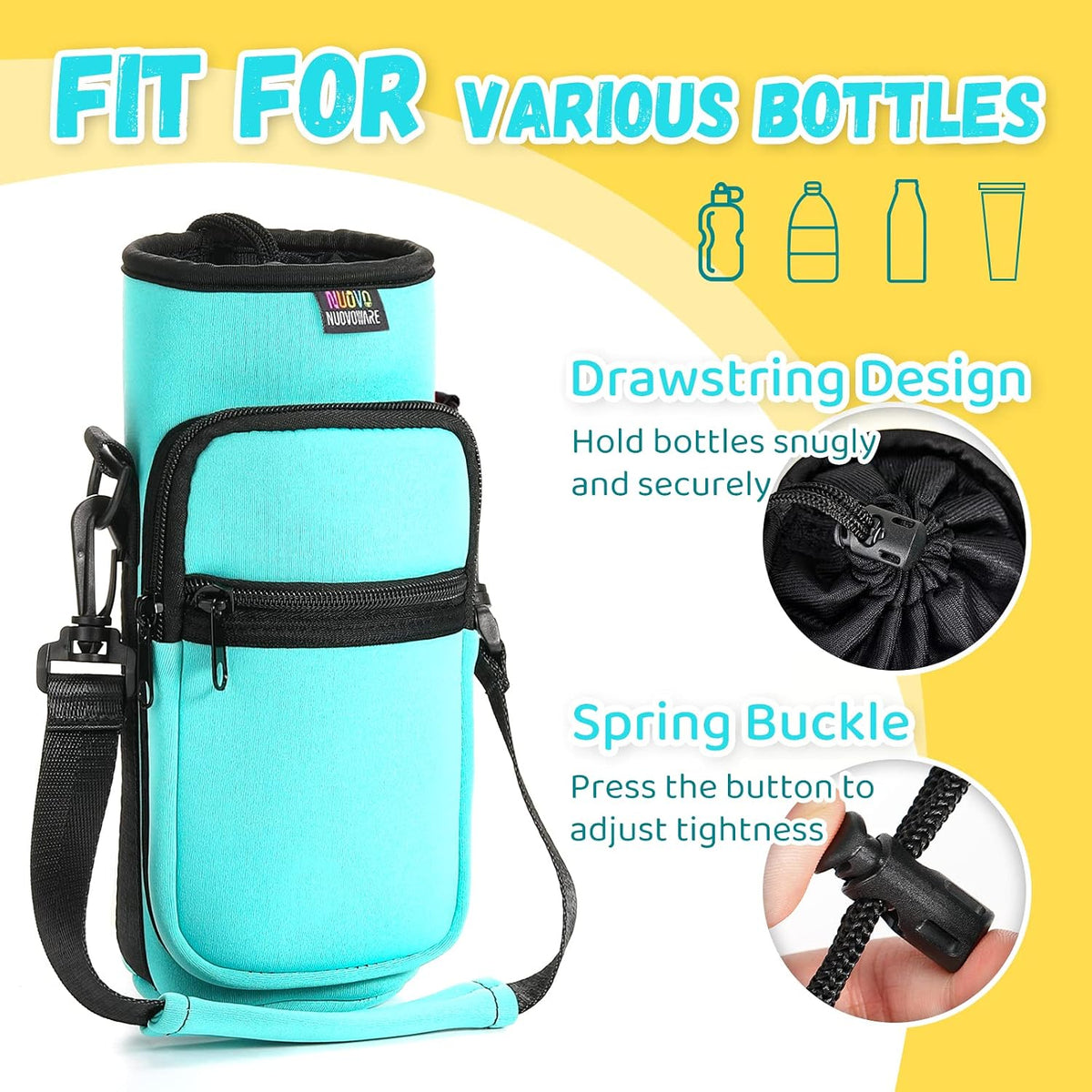 Magnetic Gym Bag, 40oz, Water Bottle Carrier Holder, Black - Colors B