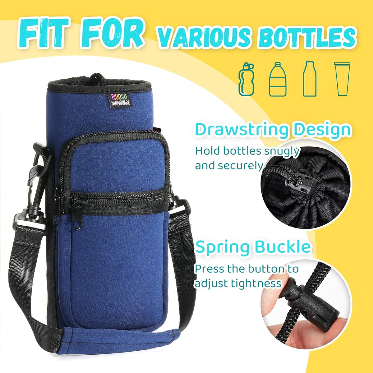 Magnetic Gym Bag, 40oz, Water Bottle Carrier Holder, Black - Colors B