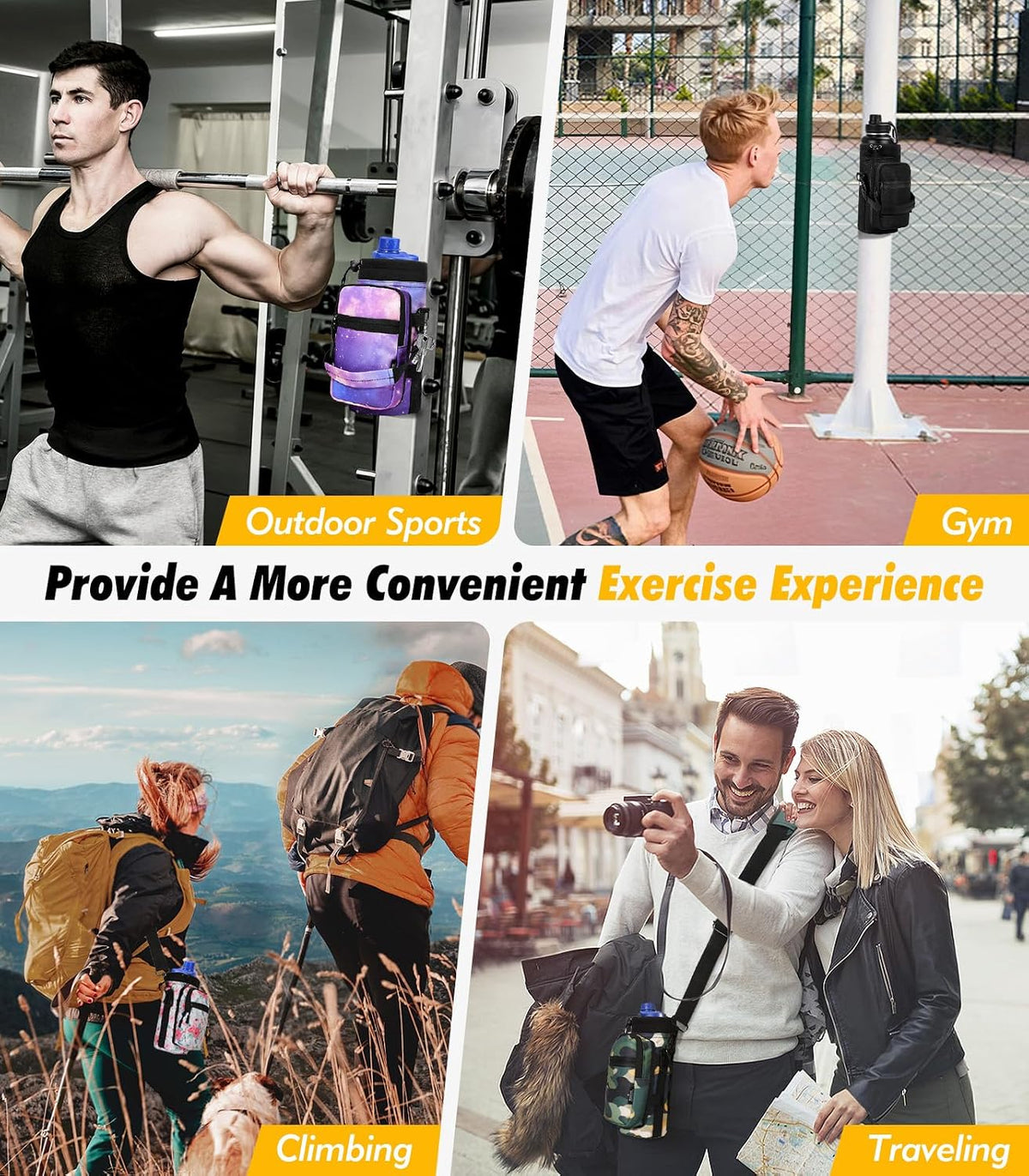 Magnetic Gym Bag, 40oz, Water Bottle Carrier Holder, Black - Colors B