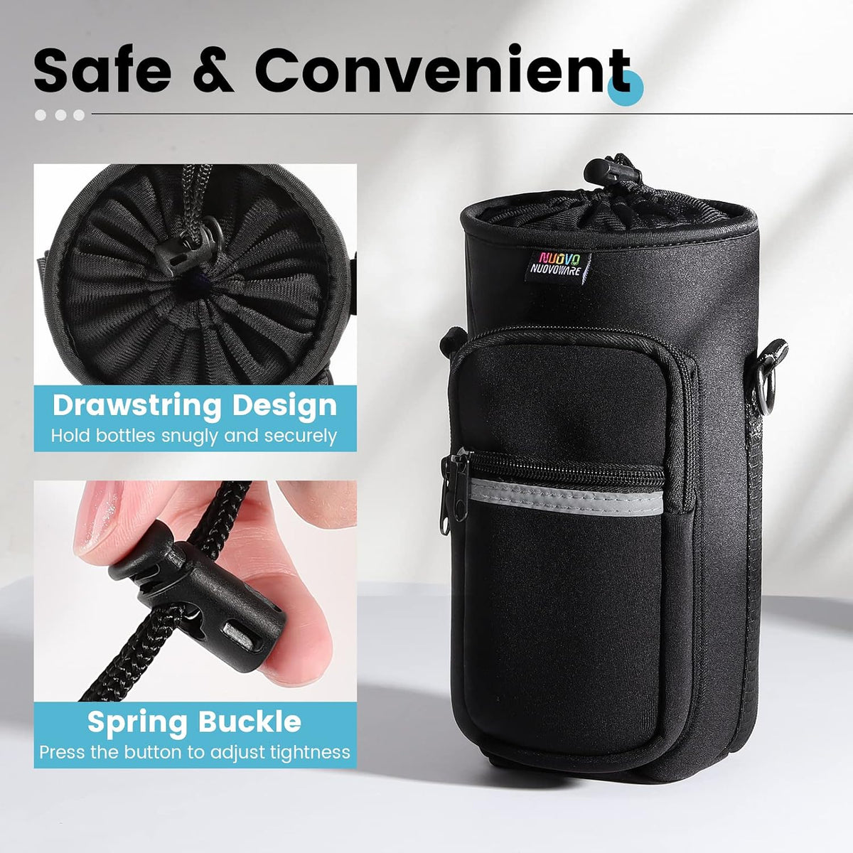 Magnetic Gym Bag, 40oz, Water Bottle Carrier Holder, Black - Colors B