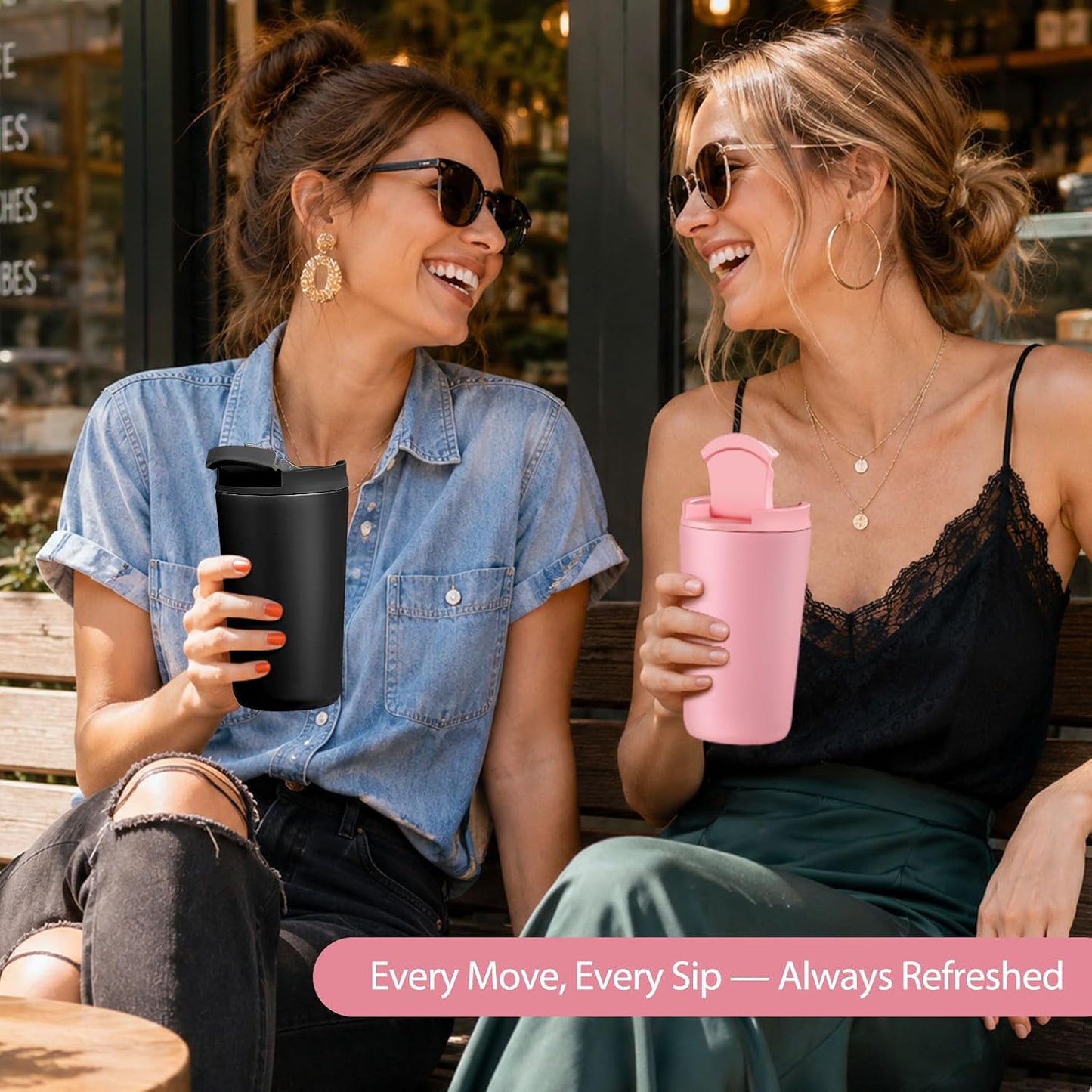12 oz Travel Coffee Mug Insulated Coffee Cups with Leakproof Flip Lids Stainless Steel Double Wall Thermal Tumbler Reusable Hot Cold Cup for Travel Work Daily Use (Black, 12ounces)