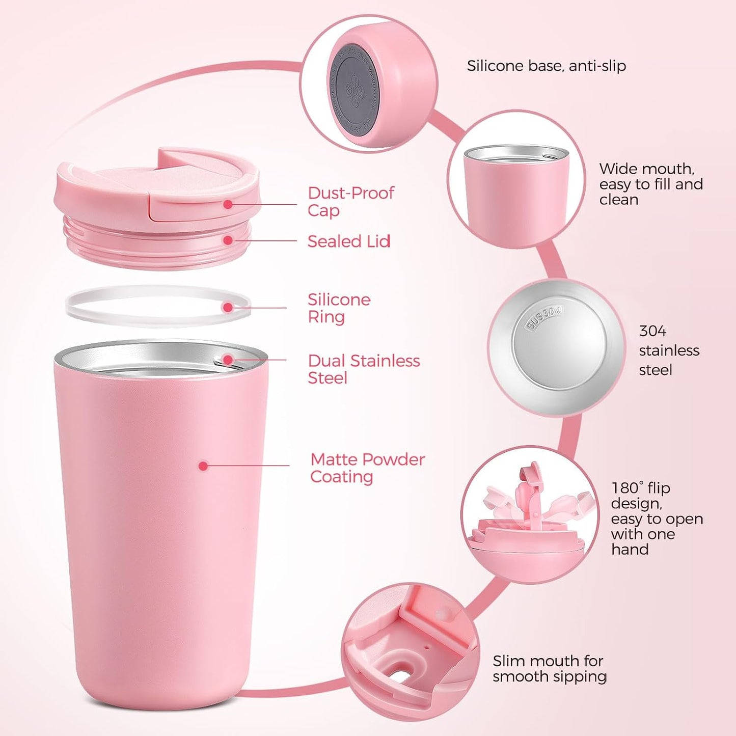 12 oz Travel Coffee Mug Insulated Coffee Cups with Leakproof Flip Lids Stainless Steel Double Wall Thermal Tumbler Reusable Hot Cold Cup for Travel Work Daily Use (Black, 12ounces)