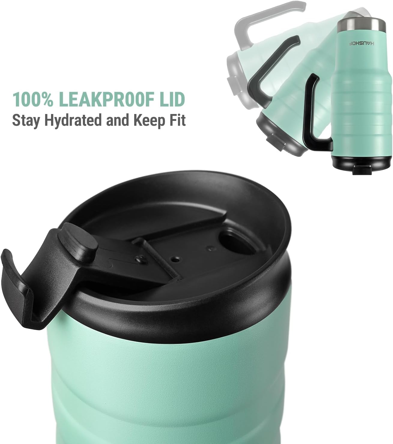 24 oz Travel Mug, Stainless Double Wall Vacuum Insulated Tumbler with Handle & Spill Proof Twist On Flip Lid and Wide Mouth, BPA Free