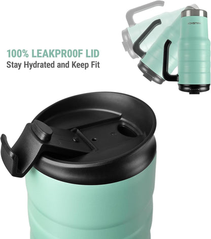 24 oz Travel Mug, Stainless Double Wall Vacuum Insulated Tumbler with Handle & Spill Proof Twist On Flip Lid and Wide Mouth, BPA Free