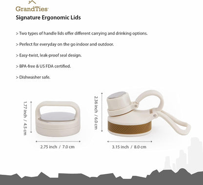 2 Lids Sports Stainless Steel Water Bottles – Wide Mouth Vacuum Insulated Reusable Leak Proof BPA-Free Travel Metal Canteen, Thermal Bottles for Men Women Gym (Ivory White 32 oz)