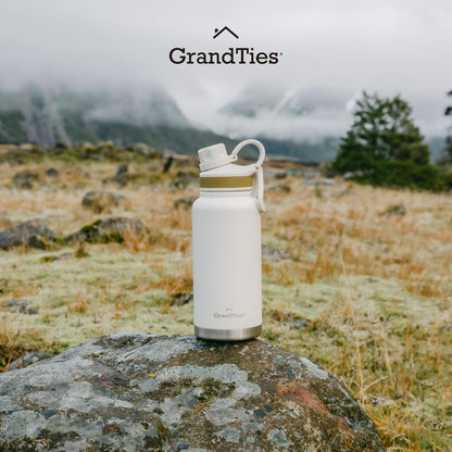 2 Lids Sports Stainless Steel Water Bottles – Wide Mouth Vacuum Insulated Reusable Leak Proof BPA-Free Travel Metal Canteen, Thermal Bottles for Men Women Gym (Ivory White 32 oz)