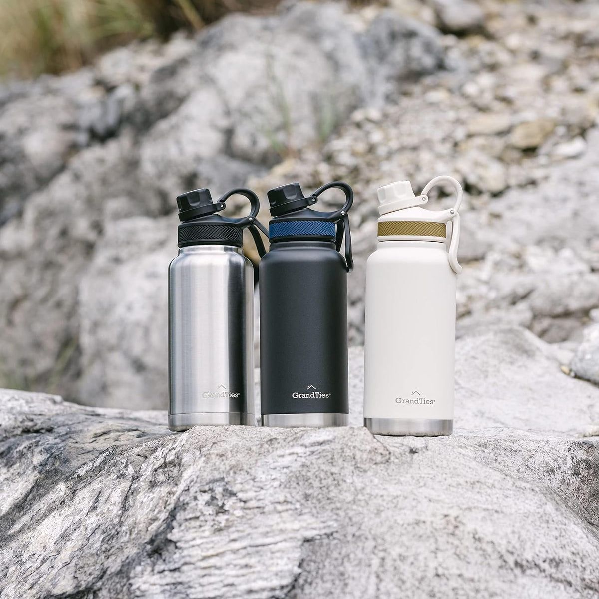 2 Lids Sports Stainless Steel Water Bottles – Wide Mouth Vacuum Insulated Reusable Leak Proof BPA-Free Travel Metal Canteen, Thermal Bottles for Men Women Gym (Ivory White 32 oz)