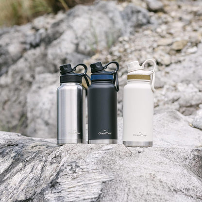 2 Lids Sports Stainless Steel Water Bottles – Wide Mouth Vacuum Insulated Reusable Leak Proof BPA-Free Travel Metal Canteen, Thermal Bottles for Men Women Gym (Ivory White 32 oz)