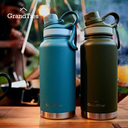 2 Lids Sports Stainless Steel Water Bottles – Wide Mouth Vacuum Insulated Reusable Leak Proof BPA-Free Travel Metal Canteen, Thermal Bottles for Men Women Gym (Ivory White 32 oz)