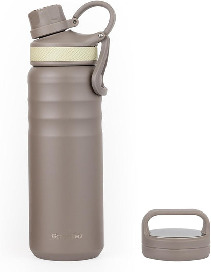 2 Lids Sports Stainless Steel Water Bottles – Wide Mouth Vacuum Insulated Reusable Leak Proof BPA-Free Travel Metal Canteen, Thermal Bottles for Men Women Gym (Ivory White 32 oz)