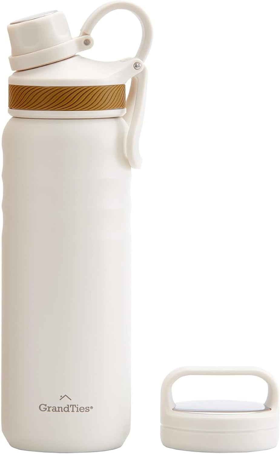 2 Lids Sports Stainless Steel Water Bottles – Wide Mouth Vacuum Insulated Reusable Leak Proof BPA-Free Travel Metal Canteen, Thermal Bottles for Men Women Gym (Ivory White 32 oz)