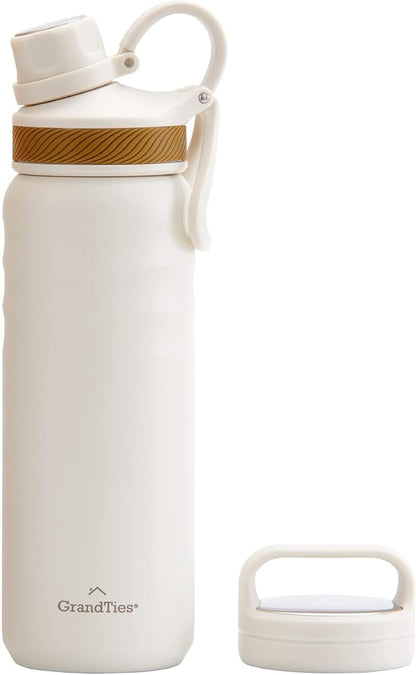2 Lids Sports Stainless Steel Water Bottles – Wide Mouth Vacuum Insulated Reusable Leak Proof BPA-Free Travel Metal Canteen, Thermal Bottles for Men Women Gym (Ivory White 32 oz)