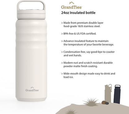 2 Lids Sports Stainless Steel Water Bottles – Wide Mouth Vacuum Insulated Reusable Leak Proof BPA-Free Travel Metal Canteen, Thermal Bottles for Men Women Gym (Ivory White 32 oz)