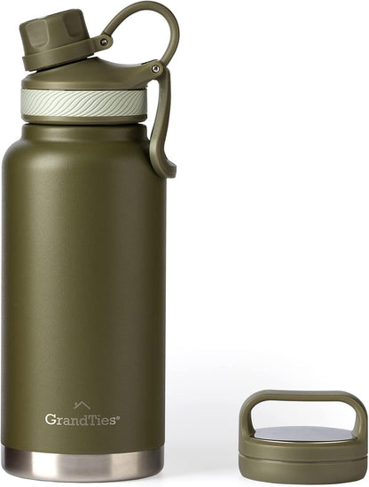 2 Lids Sports Stainless Steel Water Bottles – Wide Mouth Vacuum Insulated Reusable Leak Proof BPA-Free Travel Metal Canteen, Thermal Bottles for Men Women Gym (Ivory White 32 oz)