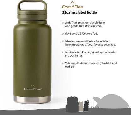 2 Lids Sports Stainless Steel Water Bottles – Wide Mouth Vacuum Insulated Reusable Leak Proof BPA-Free Travel Metal Canteen, Thermal Bottles for Men Women Gym (Ivory White 32 oz)