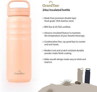 2 Lids Sports Stainless Steel Water Bottles – Wide Mouth Vacuum Insulated Reusable Leak Proof BPA-Free Travel Metal Canteen, Thermal Bottles for Men Women Gym (Ivory White 32 oz)