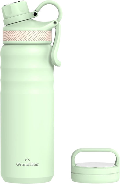2 Lids Sports Stainless Steel Water Bottles – Wide Mouth Vacuum Insulated Reusable Leak Proof BPA-Free Travel Metal Canteen, Thermal Bottles for Men Women Gym (Ivory White 32 oz)