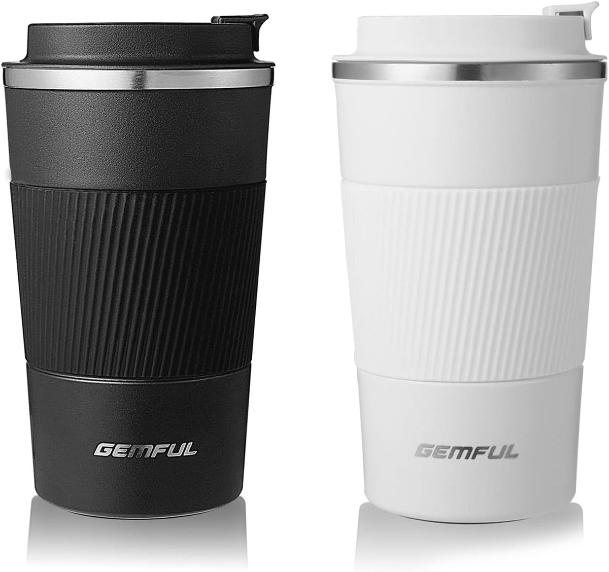 GEMFUL 17oz Coffee Travel Mug Insulated Stainless Steel Tumbler (Black)