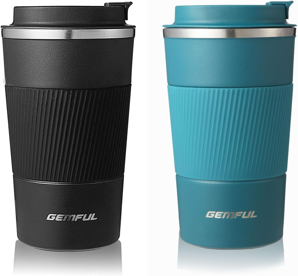 GEMFUL 17oz Coffee Travel Mug Insulated Stainless Steel Tumbler (Black)