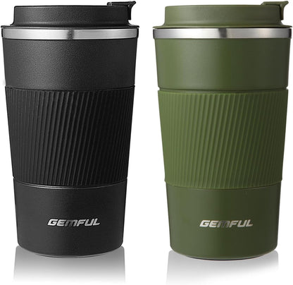 GEMFUL 17oz Coffee Travel Mug Insulated Stainless Steel Tumbler (Black)