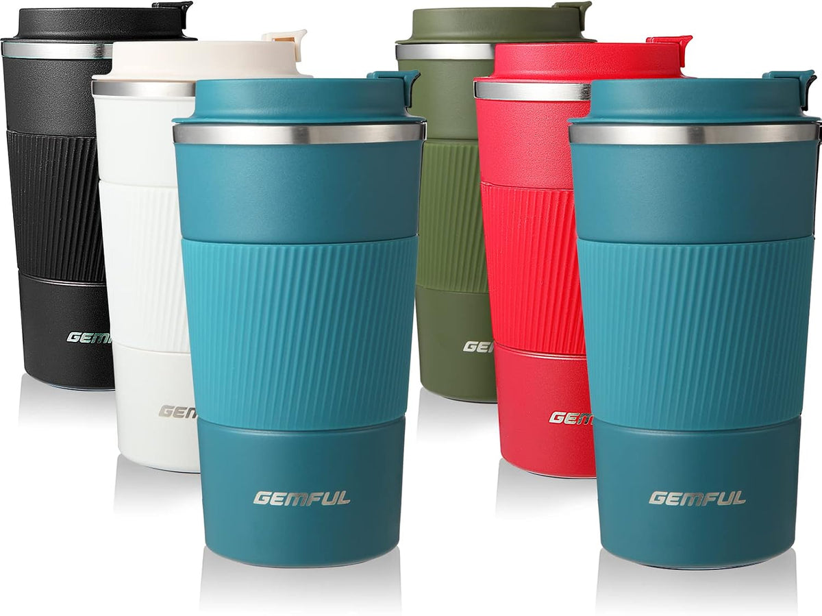 GEMFUL 17oz Coffee Travel Mug Insulated Stainless Steel Tumbler (Black)