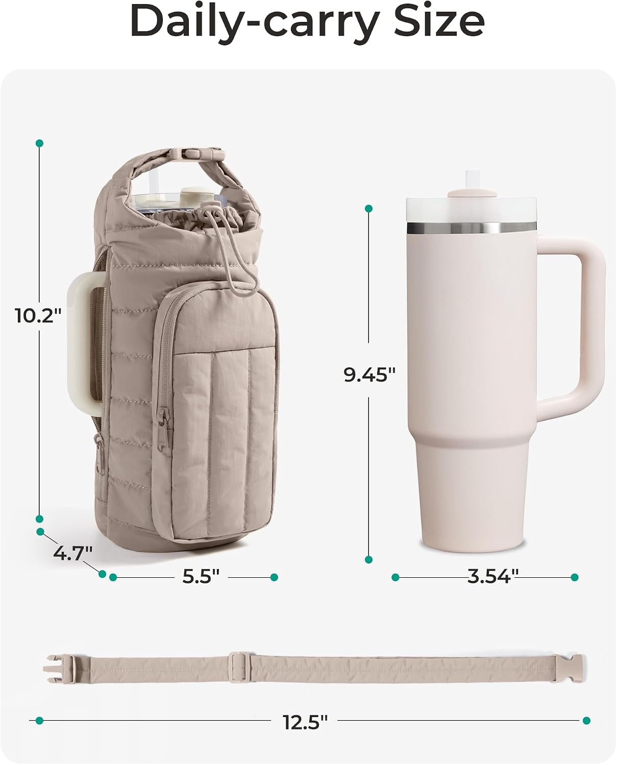 40oz Water Bottle Holder with Strap, Quilted Gym Accessories | Magnetic or Classic Design, Lightweiht Tumbler Drink Carrier, Quilted Crossbody Purse