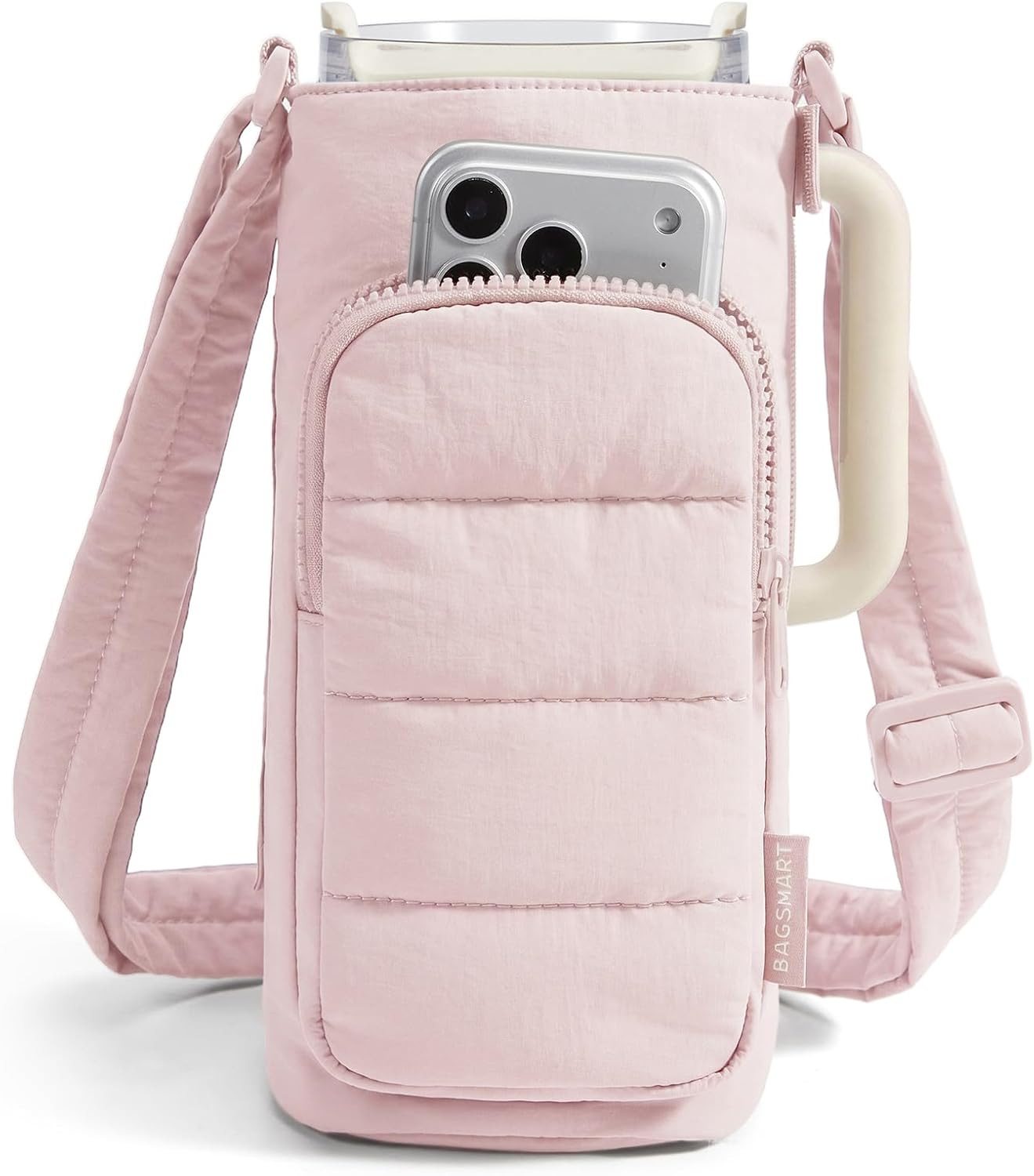 40oz Water Bottle Holder with Strap, Quilted Gym Accessories | Magnetic or Classic Design, Lightweiht Tumbler Drink Carrier, Quilted Crossbody Purse