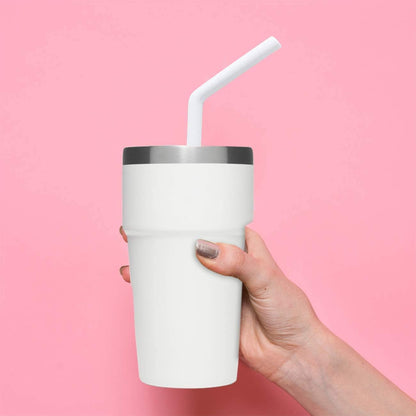Set of 6 Silicone Drinking Straws for 30oz and 20oz - Reusable Silicone Straws BPA Free Extra Long with Cleaning Brushes- 6 Bent- 8mm diameter