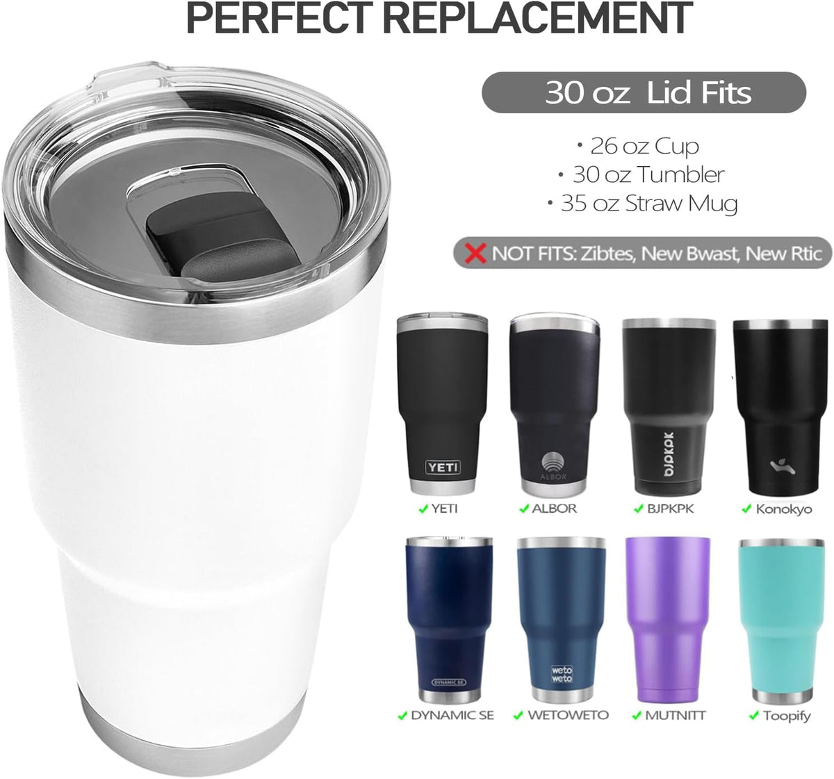 30 oz Tumbler Lid, Replacement Straw Lids for YETI Rambler 26 oz Cup 30 oz Tumbler, 35 oz Straw Mug, Spill Proof Covers