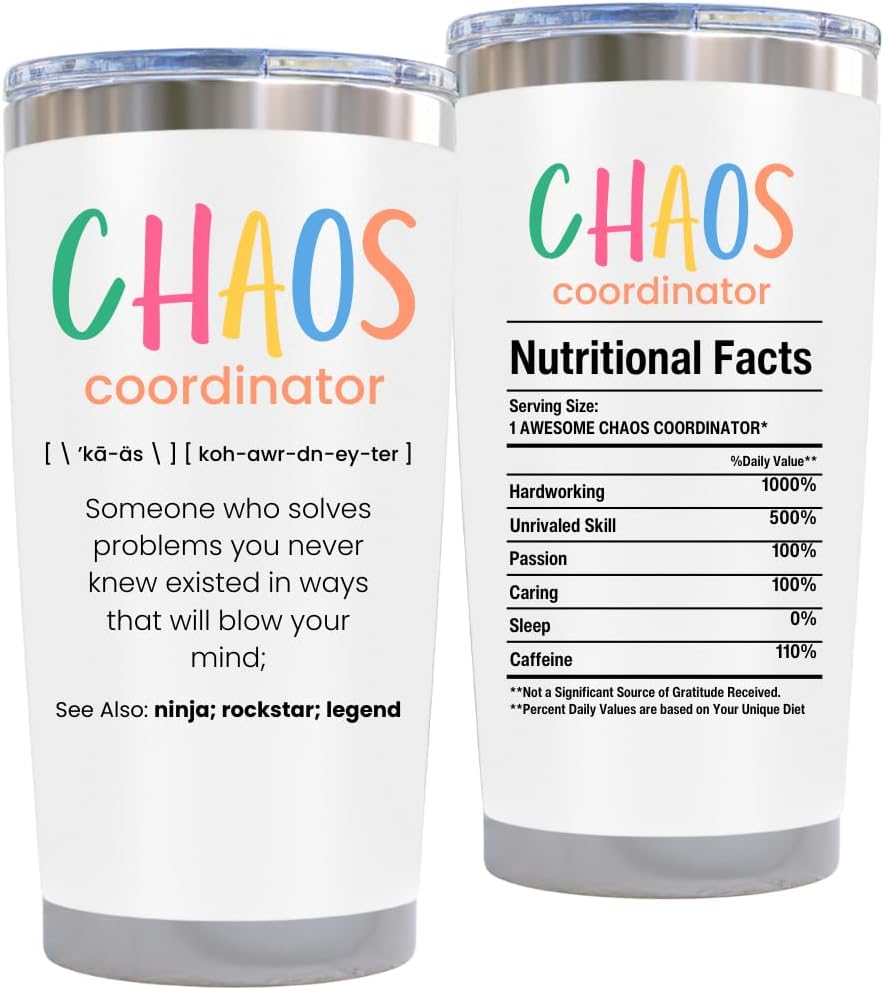 Chaos Coordinator Tumbler Mug Gifts 20 Ounce Administrative Professional Day Gifts Teacher Appreciation Gifs for Women, Gift for Co Workers Best Boss for Women
