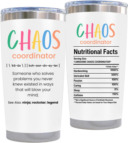 Chaos Coordinator Tumbler Mug Gifts 20 Ounce Administrative Professional Day Gifts Teacher Appreciation Gifs for Women, Gift for Co Workers Best Boss for Women