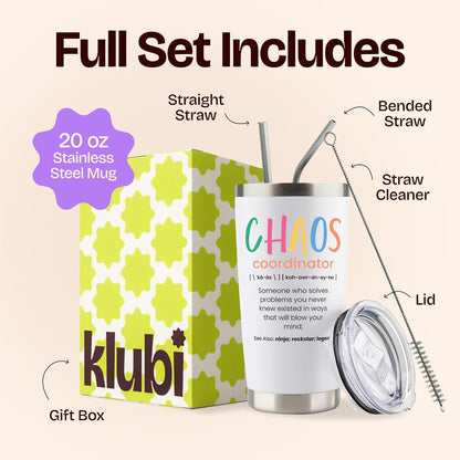 Chaos Coordinator Tumbler Mug Gifts 20 Ounce Administrative Professional Day Gifts Teacher Appreciation Gifs for Women, Gift for Co Workers Best Boss for Women