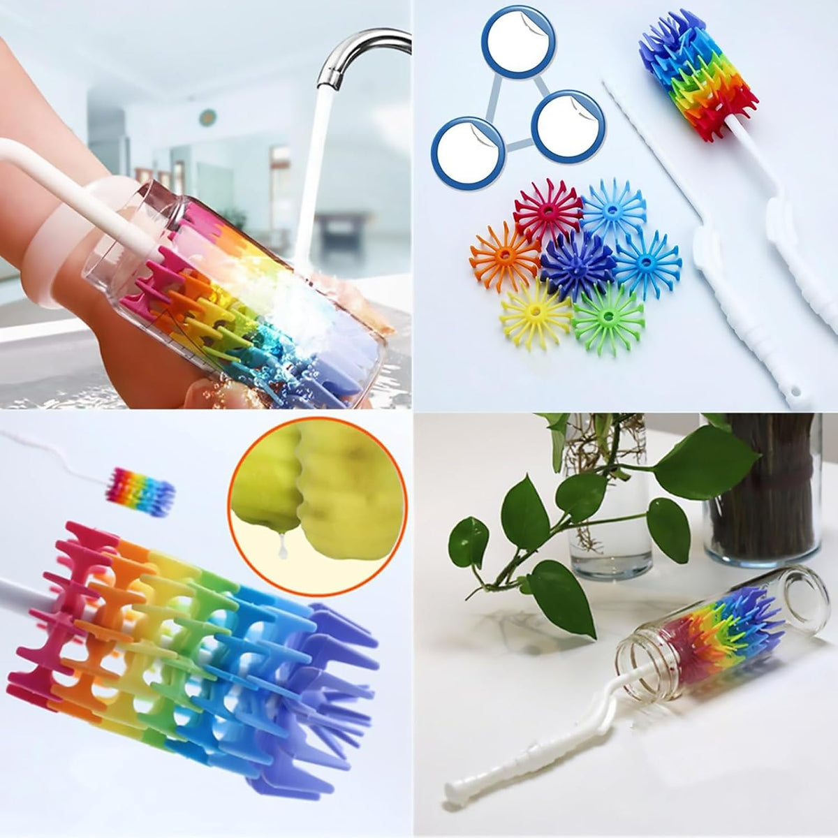 Bottle Brush Cleaner-Baby Milk Bottle Cleaner Soft Silicone Bottle Brusher / 360 Degree Rotating Long Handle Brush for Washing Glassware, Cup, Decanter, Narrow Neck Brewing Bottle