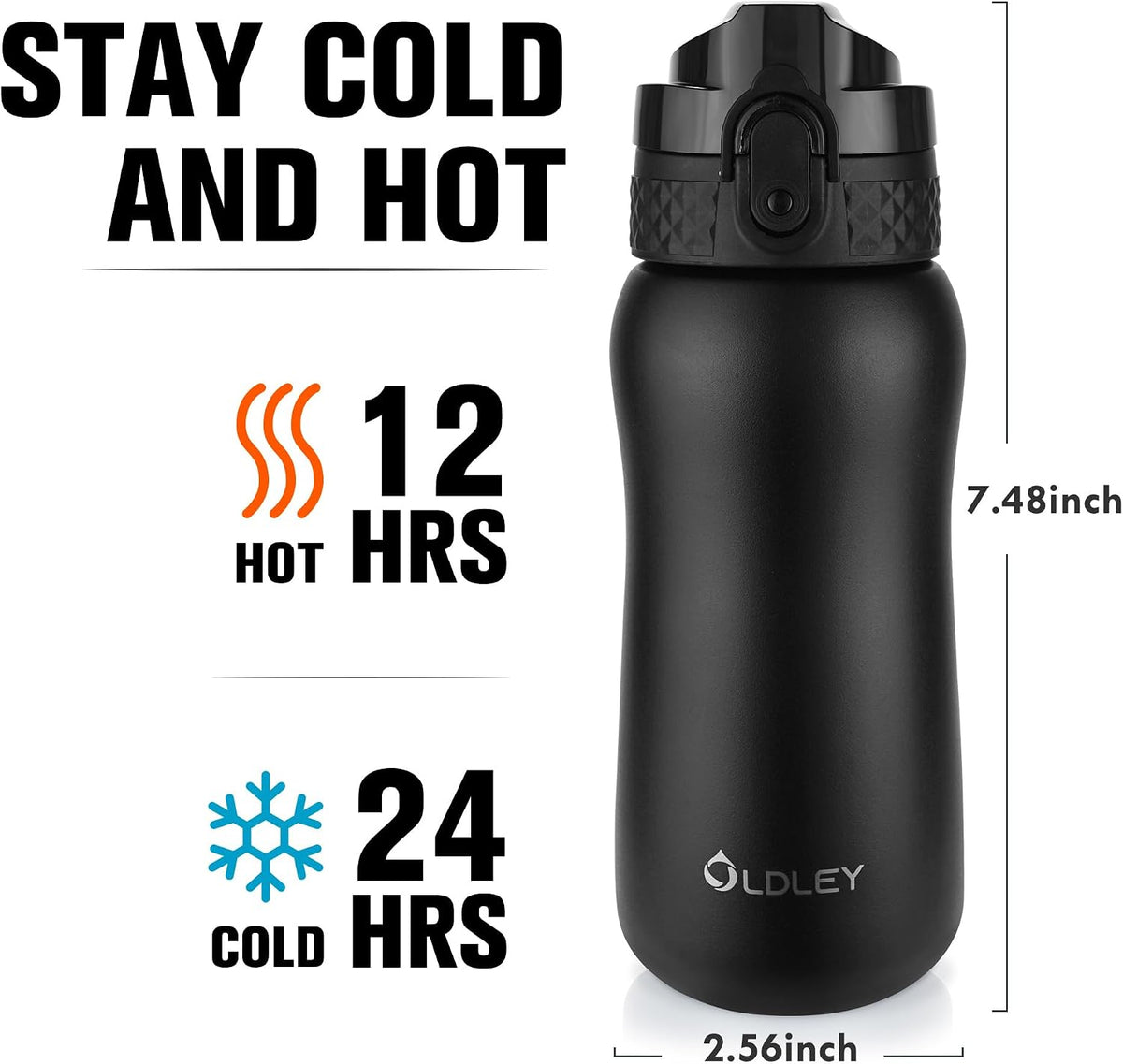 Insulated Water Bottle 20oz for Adults Kids Stainless Steel Water Bottles with Straw/Chug/Carabiner 3 Lids Fruit Strainer Double Wall Vacuum Wide Mouth BPA Free Leak-Proof for School Travel