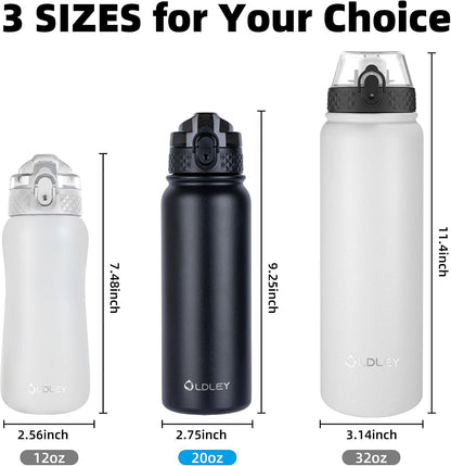Insulated Water Bottle 20oz for Adults Kids Stainless Steel Water Bottles with Straw/Chug/Carabiner 3 Lids Fruit Strainer Double Wall Vacuum Wide Mouth BPA Free Leak-Proof for School Travel