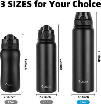 Insulated Water Bottle 20oz for Adults Kids Stainless Steel Water Bottles with Straw/Chug/Carabiner 3 Lids Fruit Strainer Double Wall Vacuum Wide Mouth BPA Free Leak-Proof for School Travel