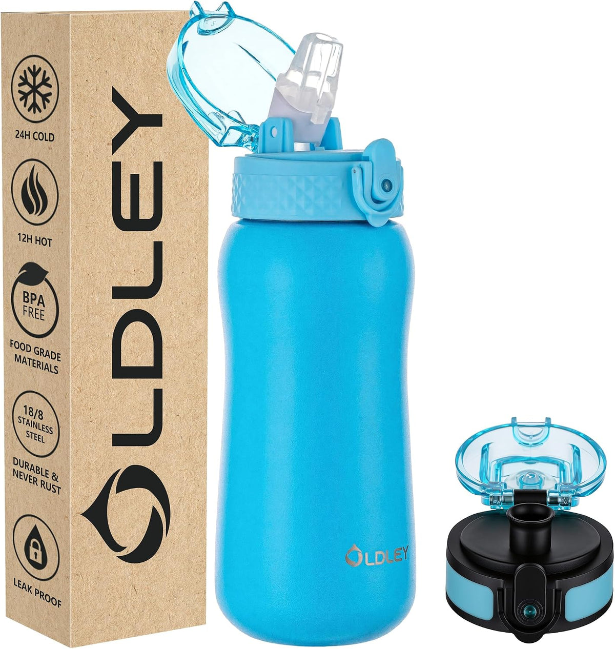 Insulated Water Bottle 20oz for Adults Kids Stainless Steel Water Bottles with Straw/Chug/Carabiner 3 Lids Fruit Strainer Double Wall Vacuum Wide Mouth BPA Free Leak-Proof for School Travel