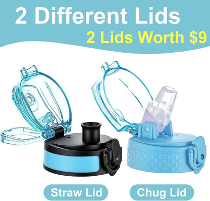 Insulated Water Bottle 20oz for Adults Kids Stainless Steel Water Bottles with Straw/Chug/Carabiner 3 Lids Fruit Strainer Double Wall Vacuum Wide Mouth BPA Free Leak-Proof for School Travel