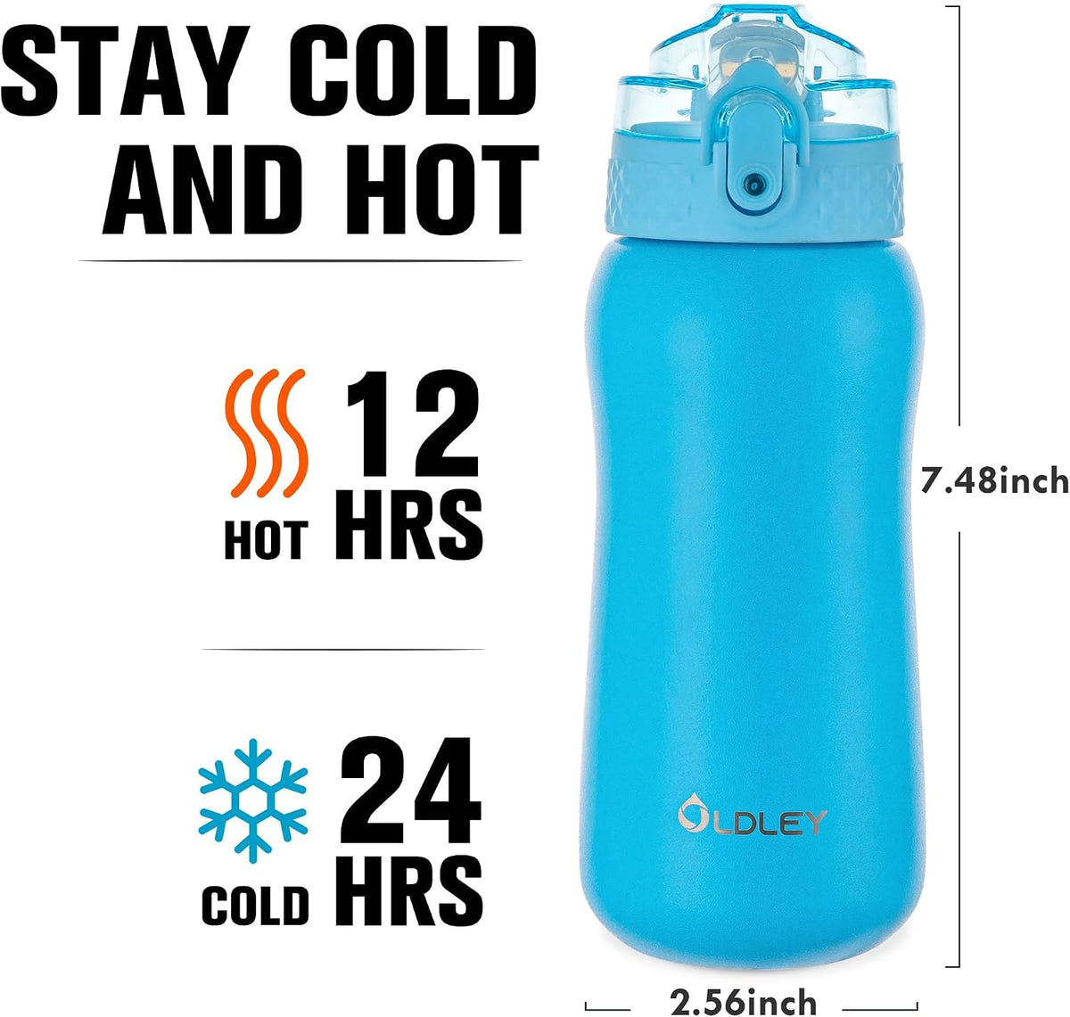 Insulated Water Bottle 20oz for Adults Kids Stainless Steel Water Bottles with Straw/Chug/Carabiner 3 Lids Fruit Strainer Double Wall Vacuum Wide Mouth BPA Free Leak-Proof for School Travel