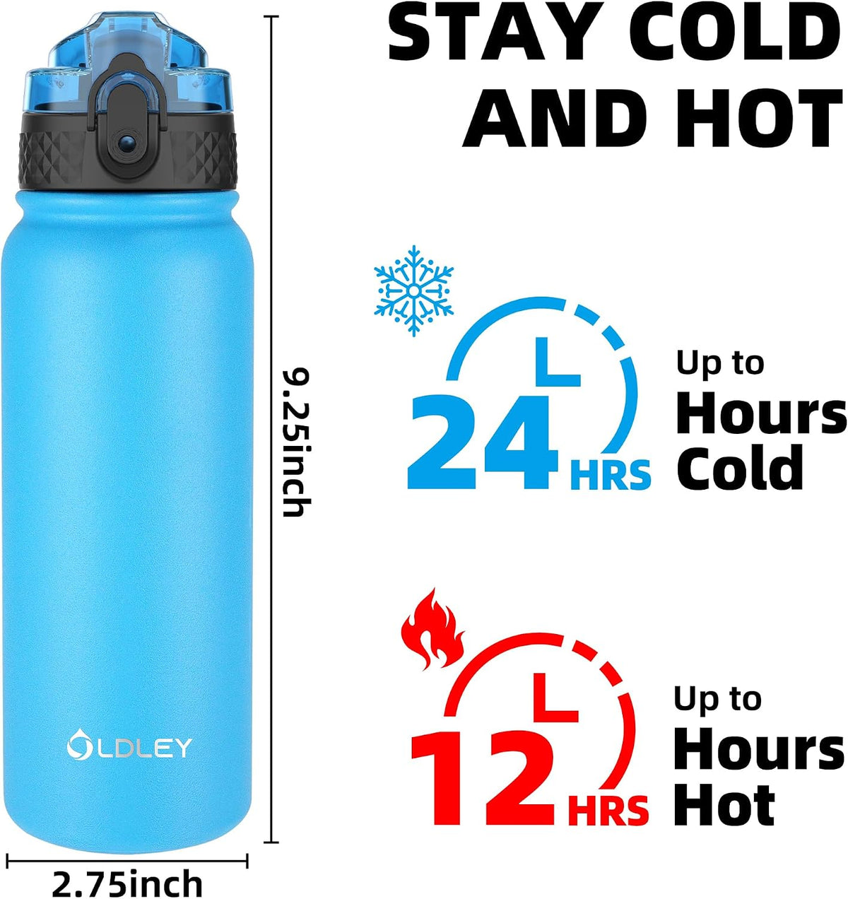 Insulated Water Bottle 20oz for Adults Kids Stainless Steel Water Bottles with Straw/Chug/Carabiner 3 Lids Fruit Strainer Double Wall Vacuum Wide Mouth BPA Free Leak-Proof for School Travel