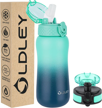 Insulated Water Bottle 20oz for Adults Kids Stainless Steel Water Bottles with Straw/Chug/Carabiner 3 Lids Fruit Strainer Double Wall Vacuum Wide Mouth BPA Free Leak-Proof for School Travel