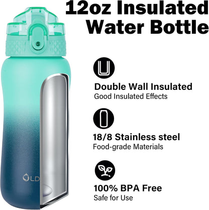Insulated Water Bottle 20oz for Adults Kids Stainless Steel Water Bottles with Straw/Chug/Carabiner 3 Lids Fruit Strainer Double Wall Vacuum Wide Mouth BPA Free Leak-Proof for School Travel