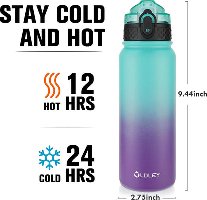 Insulated Water Bottle 20oz for Adults Kids Stainless Steel Water Bottles with Straw/Chug/Carabiner 3 Lids Fruit Strainer Double Wall Vacuum Wide Mouth BPA Free Leak-Proof for School Travel