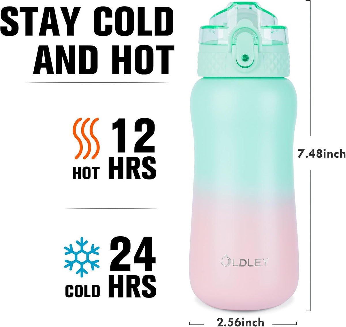 Insulated Water Bottle 20oz for Adults Kids Stainless Steel Water Bottles with Straw/Chug/Carabiner 3 Lids Fruit Strainer Double Wall Vacuum Wide Mouth BPA Free Leak-Proof for School Travel
