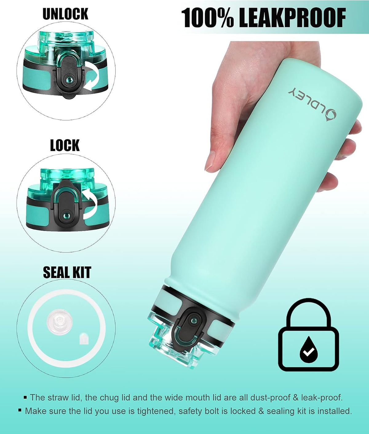 Insulated Water Bottle 20oz for Adults Kids Stainless Steel Water Bottles with Straw/Chug/Carabiner 3 Lids Fruit Strainer Double Wall Vacuum Wide Mouth BPA Free Leak-Proof for School Travel