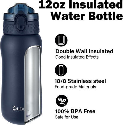 Insulated Water Bottle 20oz for Adults Kids Stainless Steel Water Bottles with Straw/Chug/Carabiner 3 Lids Fruit Strainer Double Wall Vacuum Wide Mouth BPA Free Leak-Proof for School Travel