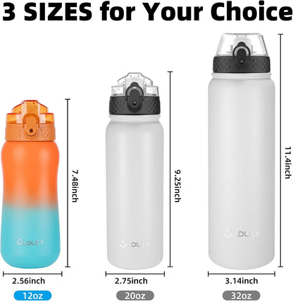 Insulated Water Bottle 20oz for Adults Kids Stainless Steel Water Bottles with Straw/Chug/Carabiner 3 Lids Fruit Strainer Double Wall Vacuum Wide Mouth BPA Free Leak-Proof for School Travel