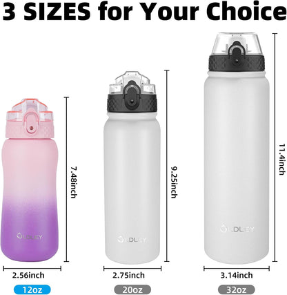 Insulated Water Bottle 20oz for Adults Kids Stainless Steel Water Bottles with Straw/Chug/Carabiner 3 Lids Fruit Strainer Double Wall Vacuum Wide Mouth BPA Free Leak-Proof for School Travel
